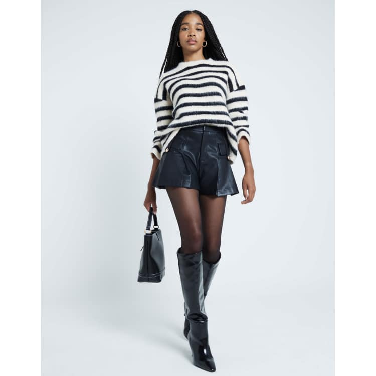 River Island Faux leather military shorts in black ASOS