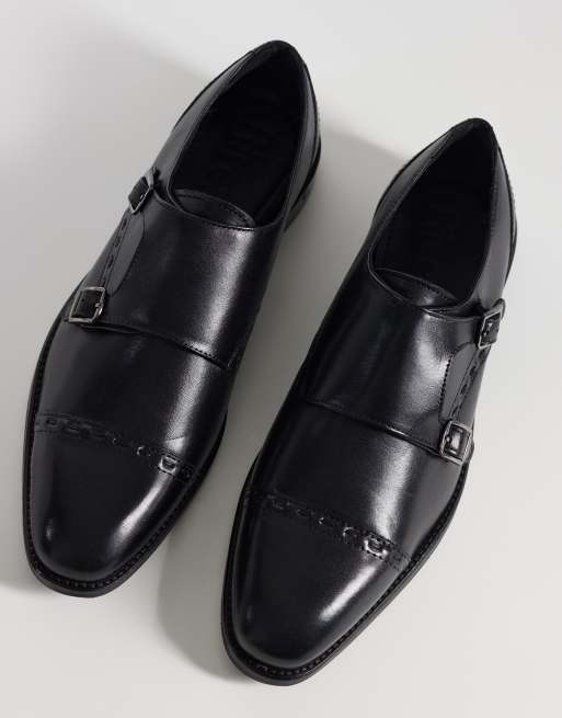 River Island faux leather monk shoes in black , 3 of 4