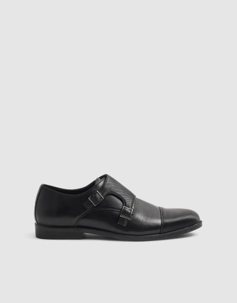 River Island Faux leather monk strap shoes in black - view 1