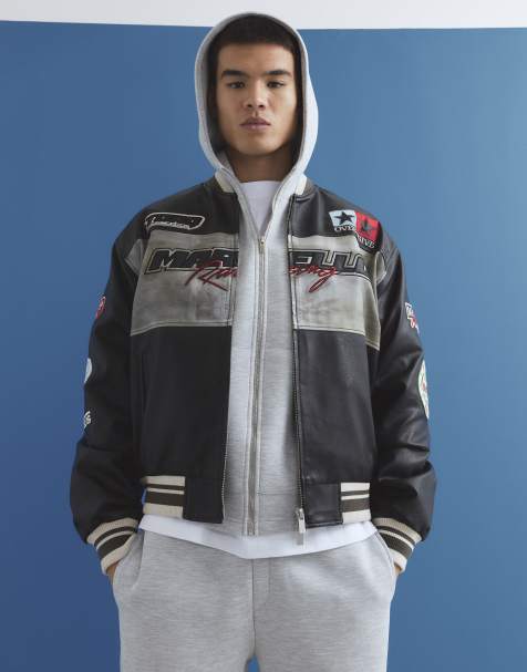 River Island Faux leather motocross bomber jacket in black - view 1