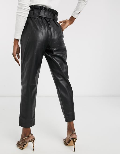 ASOS Premium Leather Paper Bag Waist Tapered PANTS, ASOS