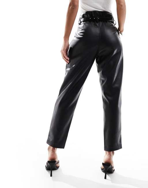 High waisted leather hot sale paperbag trousers