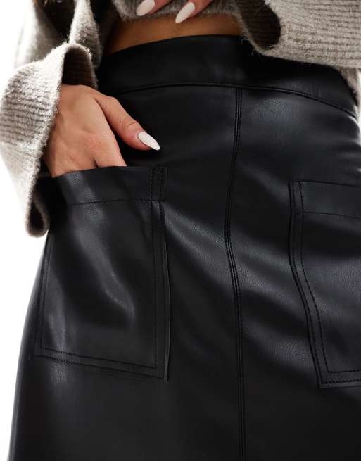 River Island faux leather patch pocket mini skirt in black, 3 of 5