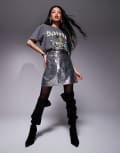 [River Island] River Island faux leather patch pocket mini skirt in silver 14 SILVER