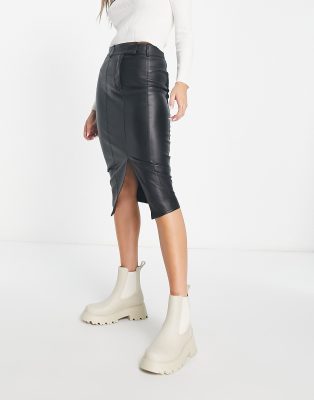 Black leather pencil outlet skirt river island