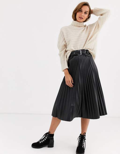 Leather midi skirt pleated sale