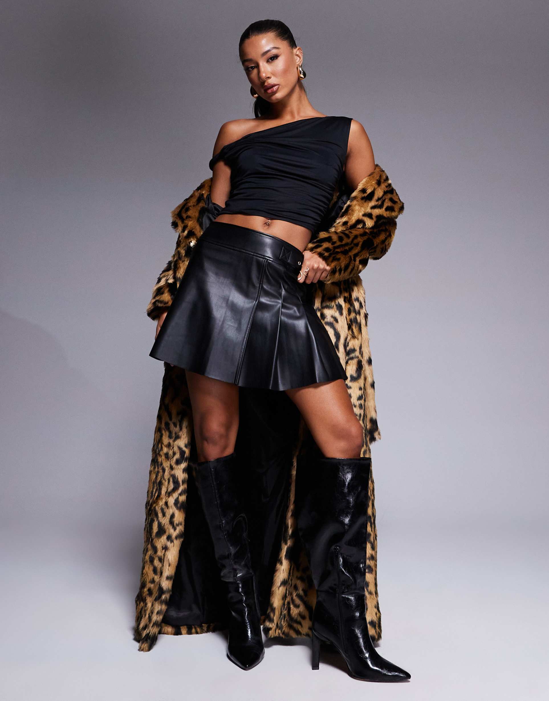 river island faux leather pleated mini skirt in black