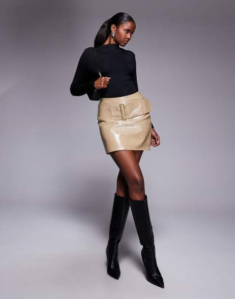 River Island faux leather pocket detail mini skirt in beige - view 1