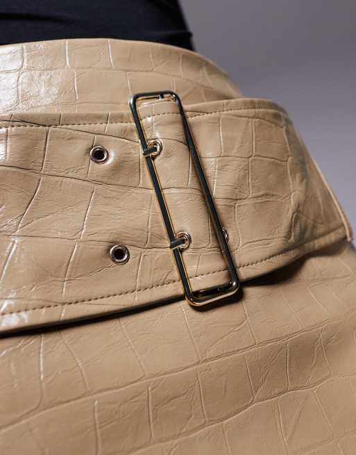 River Island faux leather pocket detail mini skirt in beige, 5 of 5