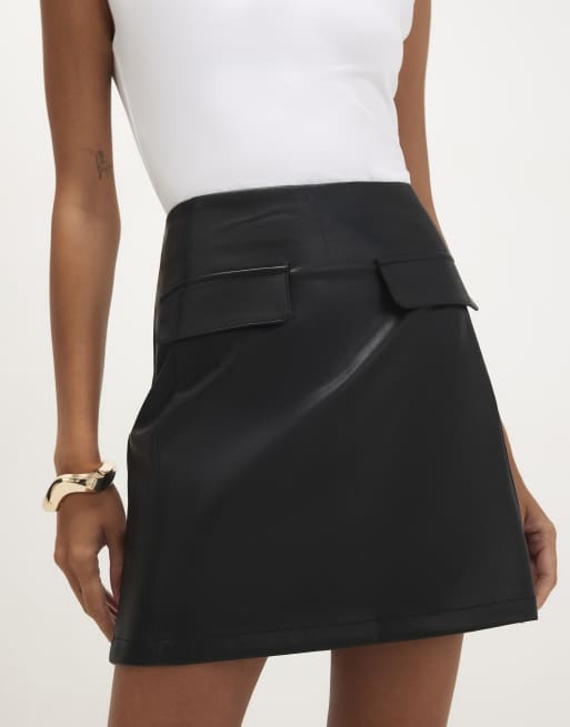 River Island Faux leather pocket detail mini skirt in black, 3 of 4