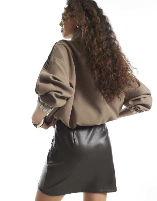 River Island Faux leather pocket detail mini skirt in brown, 4 of 4