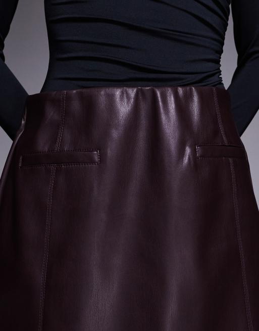 River Island faux leather pocket detail mini skirt in dark red, 3 of 5