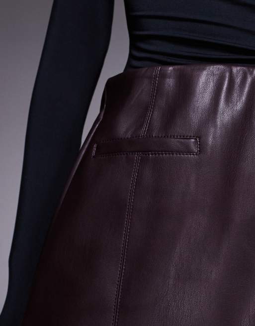 River Island faux leather pocket detail mini skirt in dark red, 5 of 5