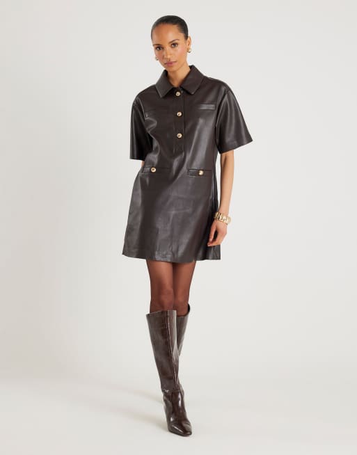 faux leather long dress Rena Brown Faux Leather Dress | Women's Clothing