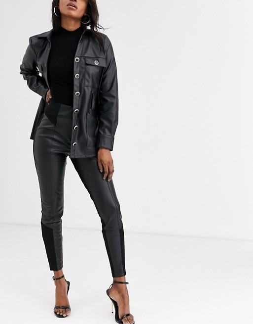 River Island faux leather ponte trousers in black