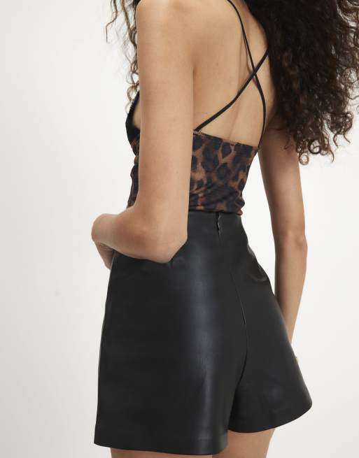 River Island Faux leather popper asymmetric skort in black, 4 of 4