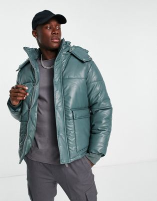 River Island faux leather puffer in teal