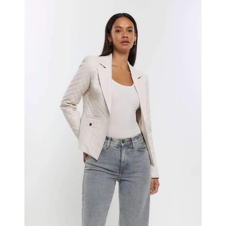 River island white leather hot sale jacket