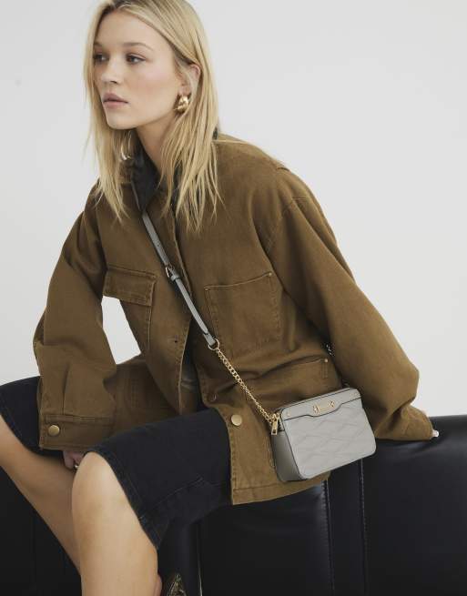 River Island Faux leather quilted cross body bag in grey