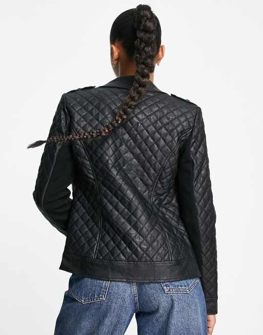 FAUX LEATHER QUILTED JACKET in Black