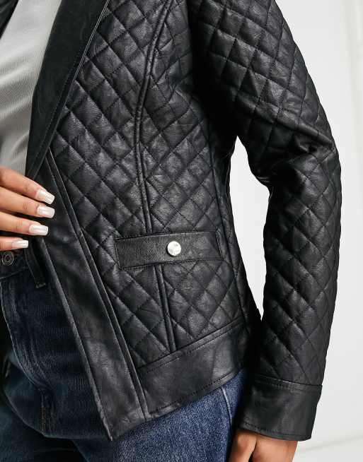 River Island faux leather quilted jacket in black