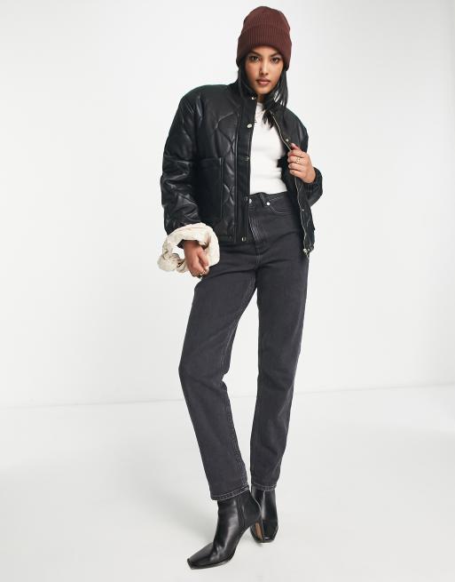 River island quilted leather jacket online