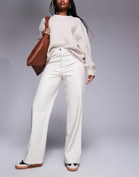 River Island faux leather relaxed straight pants in cream - view 1