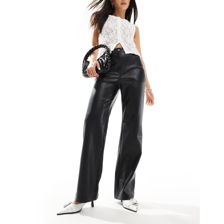 River Island faux leather relaxed straight trouser in black ASOS