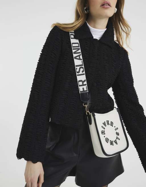 River Island Faux leather ri messenger bag in white