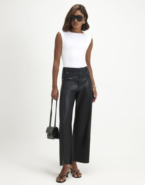River Island Faux leather seam detail crop trousers in black - view 1