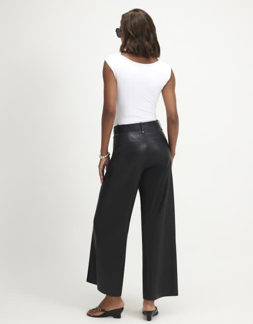 River Island Faux leather seam detail crop trousers in black, 4 of 4