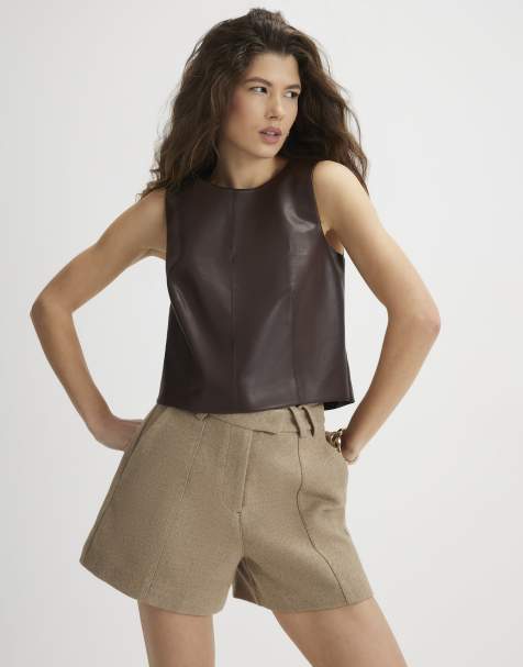 River Island Faux leather shell top in brown - dark - view 1