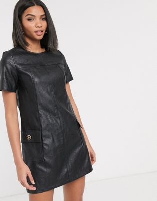 black leather shift dress