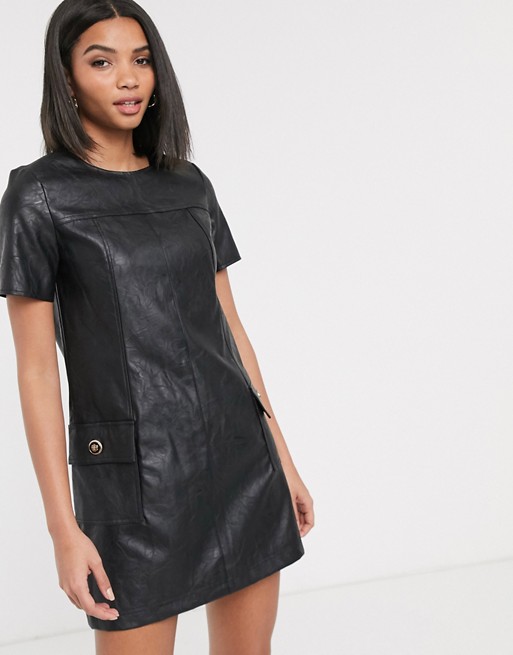 River Island faux leather shift dress in black