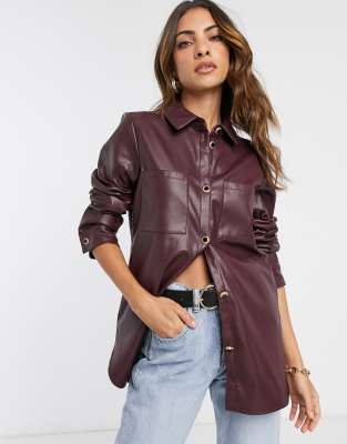 red leather shirt womens