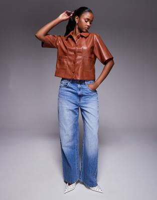 RIVER ISLAND FAUX LEATHER SHORT SLEEVE SHIRT 