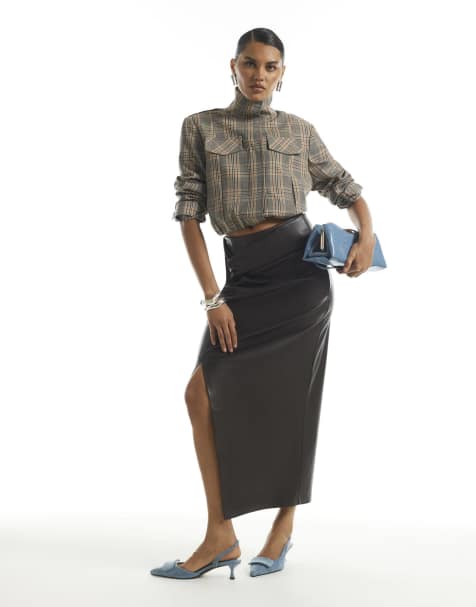 River Island Faux leather side twist midi skirt in brown - dark - view 1