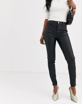 black faux leather skinny pants