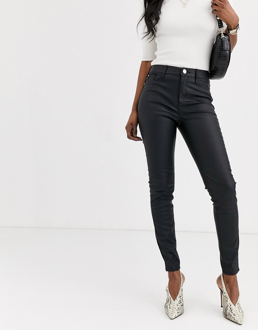 River Island faux leather skinny trousers in black