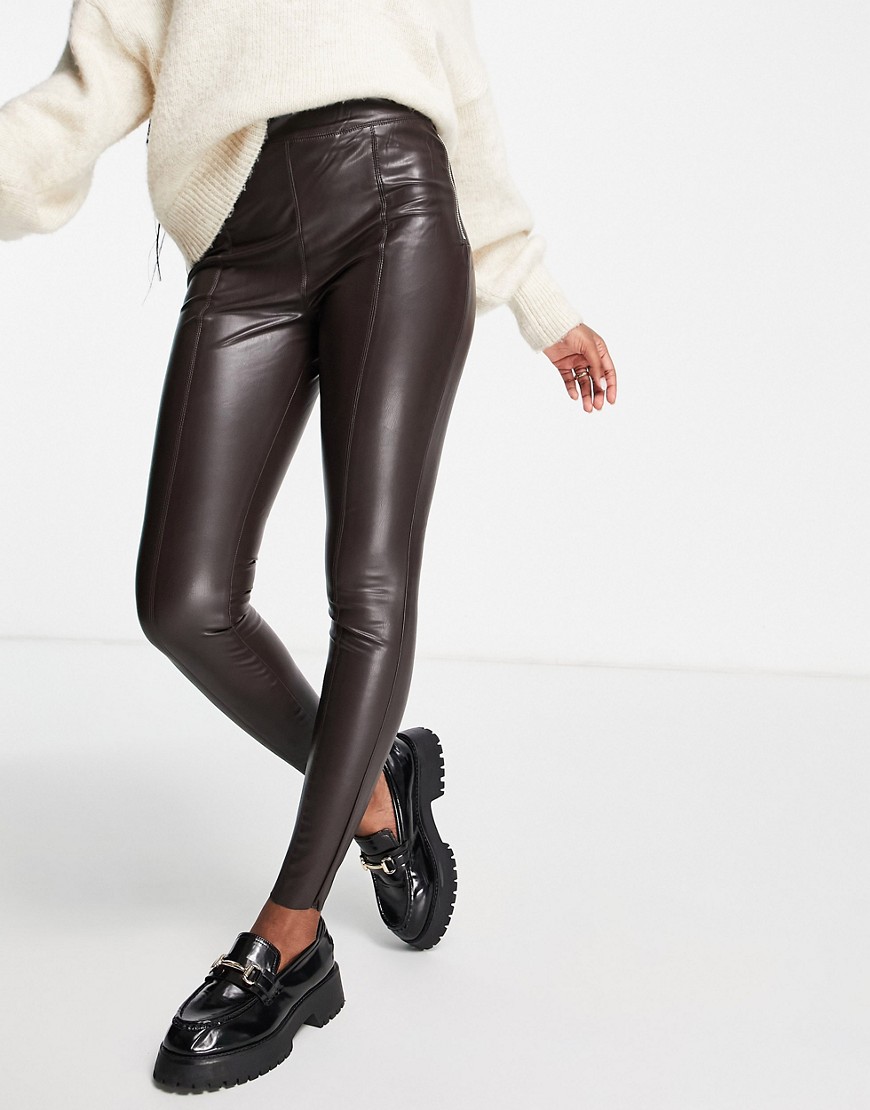 River Island faux leather skinny trousers in brown