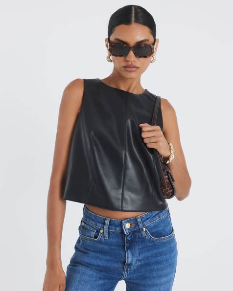 River Island Faux leather sleeveless top in black - view 1