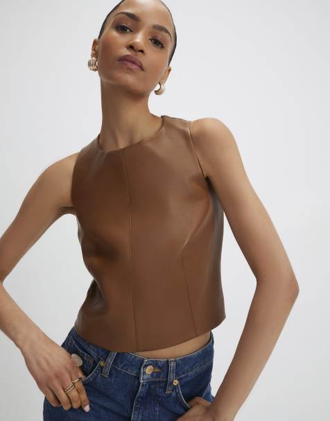 River Island Faux leather sleeveless top in tan - view 1