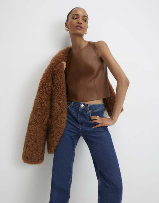 River Island Faux leather sleeveless top in tan, 2 of 4
