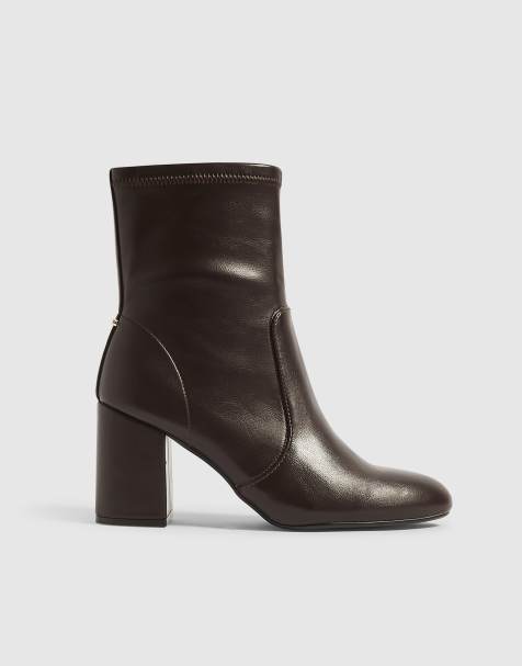 River Island Faux leather square heel stretch boots in brown - view 1
