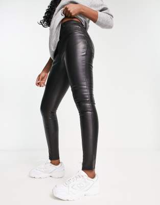 River Island Straight Cut Faux Leather Pant In Black In Black
