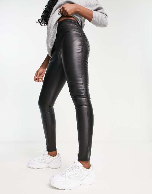 River Island faux leather straight leg pants in black