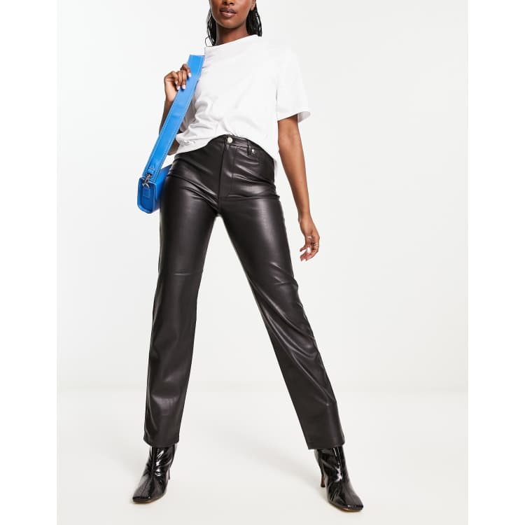 Topshop faux leather straight leg trouser in black