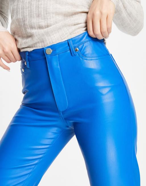 River Island faux leather straight leg trouser in bright blue