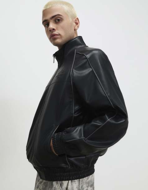 River Island Faux leather tracksuit jacket in black - view 1