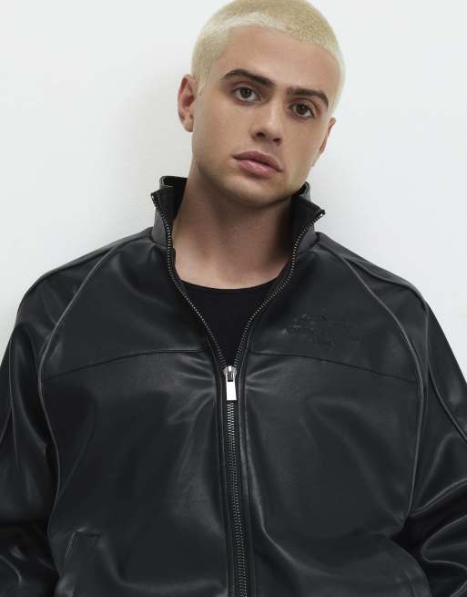 River Island Faux leather tracksuit jacket in black, 3 of 4